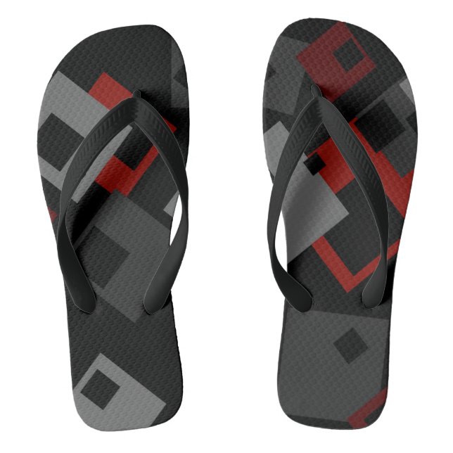 Red Black and Grey Geometric Jandals (Footbed)