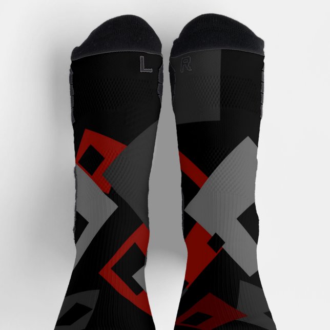 Red Black and Grey Geometric Socks (Top)