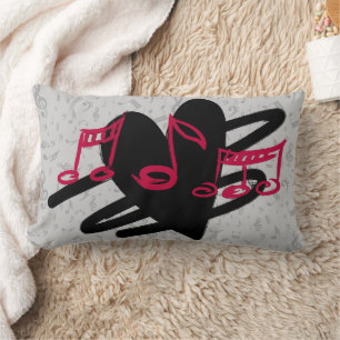 Red black and grey love music design lumbar cushion