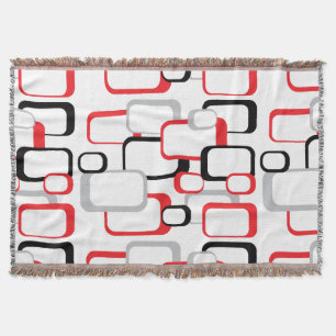 Red, Black and Grey Retro Squares Throw Blanket