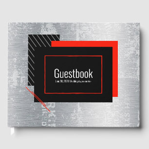 Red, black, and grey stripes guest book
