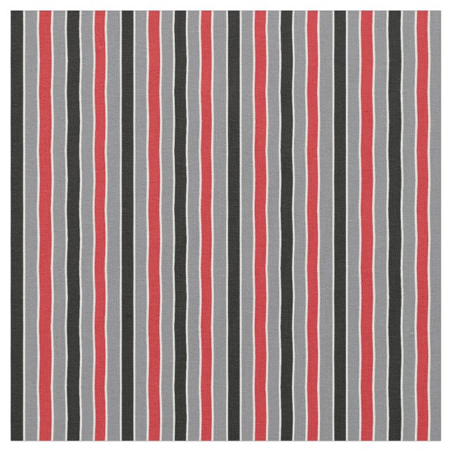 Red Black and Grey Stripes Pattern Fabric (Close Up)