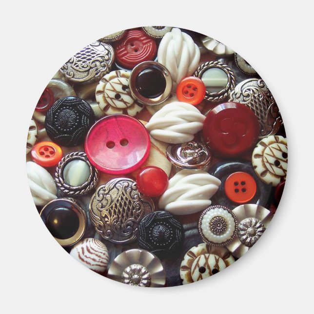Red Black and Silver Button Collage Magnet (Front)