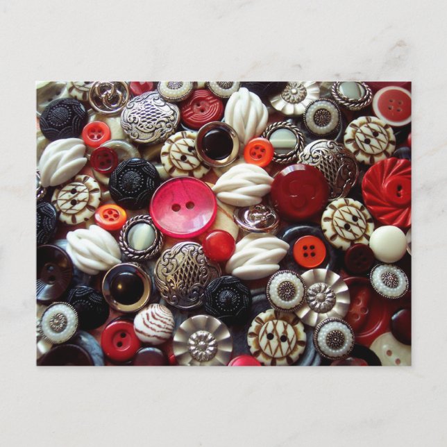 Red Black and Silver Button Collage Postcard (Front)