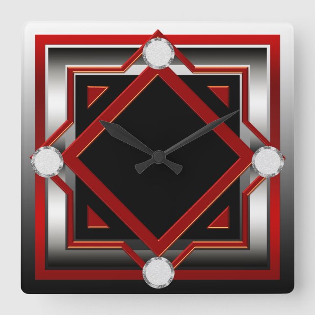 Red Black and Silver Toned Wall Clock (Front)