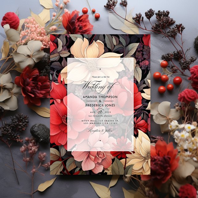 Red, Black and Taupe Floral Wedding Invitation (Creator Uploaded)