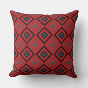 Red, black and turquoise geometric cushion