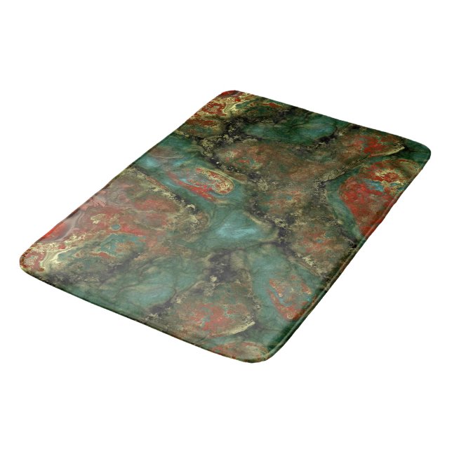 Red, Black and Turquoise Stone Abstract Bath Mat (Angled)