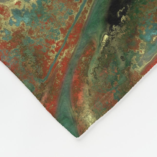 Red, Black and Turquoise Stone Abstract Fleece Blanket (Corner)