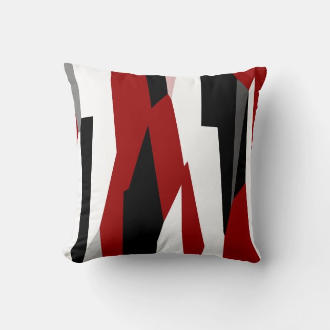 Red black and white abstract  cushion (Front)