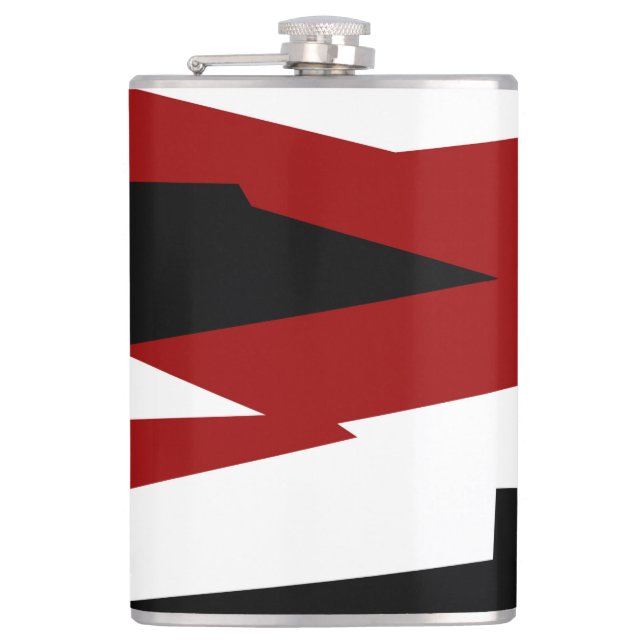 Red black and white abstract  hip flask (Front)