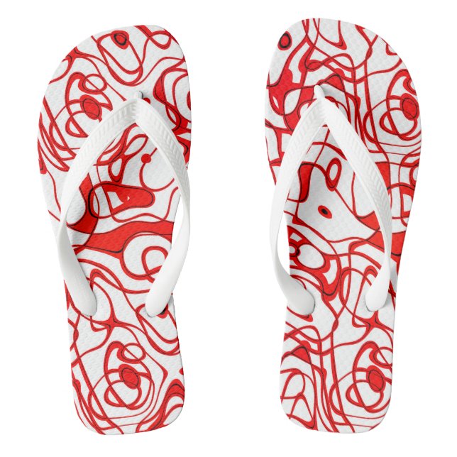  Red, Black and White Abstract Jandals (Footbed)