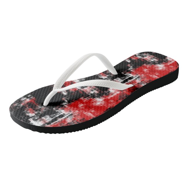 red black and white abstract jandals (Angled)