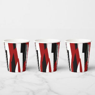 Red black and white abstract paper cups