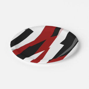 Red black and white abstract paper plate