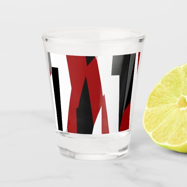 Red black and white abstract   shot glass (Front)