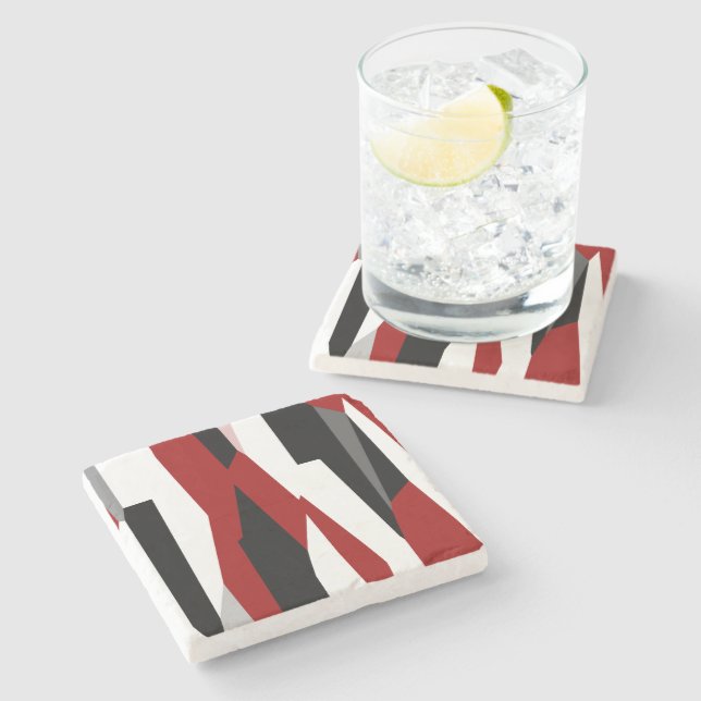 Red black and white abstract   stone coaster (Side)