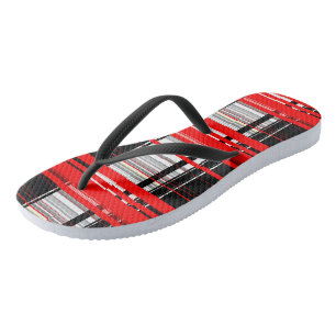 Red Black and White Abstract stripes Jandals