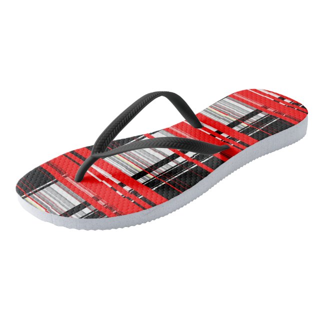 Red Black and White Abstract stripes Jandals (Angled)