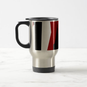 Red black and white abstract travel mug