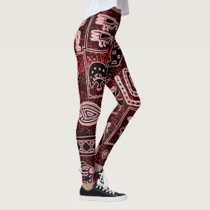 Red, Black and White African Motif Leggings