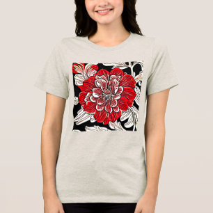 Red Black and White Art Nouveau Flower Tri-Blend Shirt