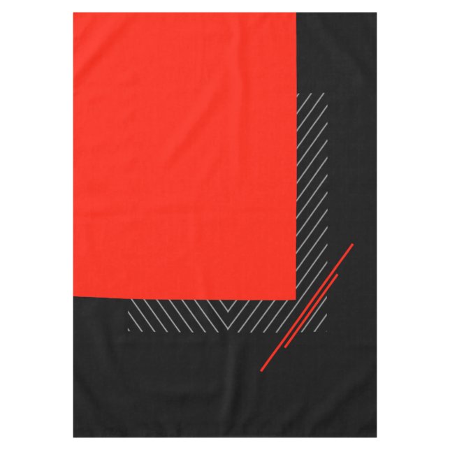 Red, black, and white & black pinstripe geometric tablecloth (Front)