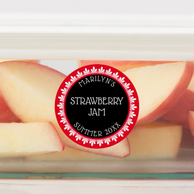 Red, Black and White Canning Label Stickers (Affixed)