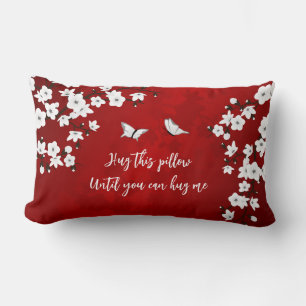 Red Black And White Cherry Blossoms Lumbar Cushion