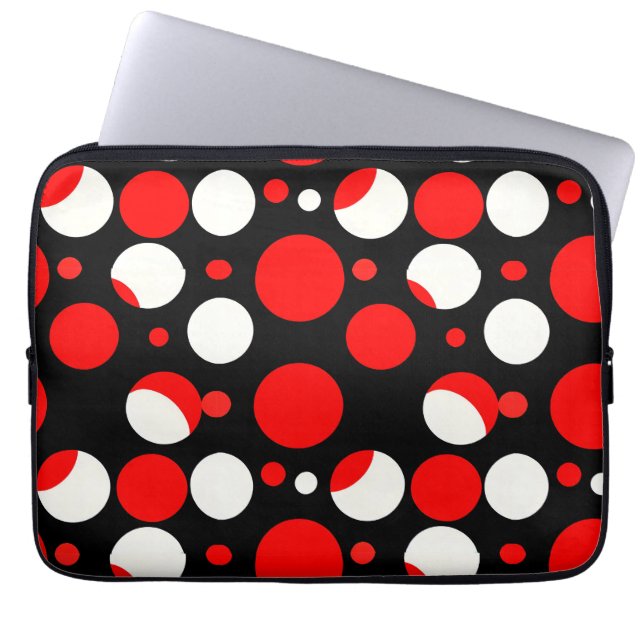 Red Black and White Circles Pattern Laptop Sleeve (Front)