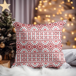 Red Black And White Classic Nordic Fair Isle Motif Cushion