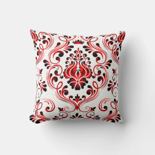 Red Black and White Damask Floral Pattern Elegant  Cushion