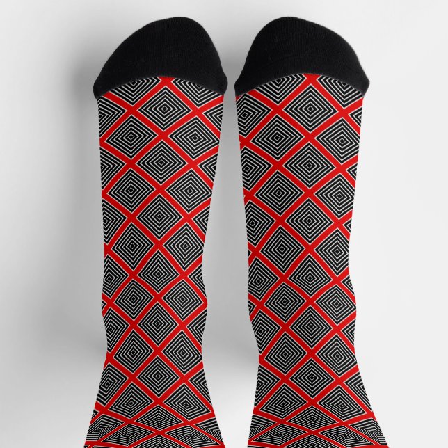 Red Black and white diamond pattern Socks (Top)