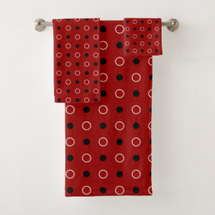 Red, black and white dots  bath towel set