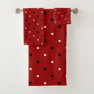 Red, black and white dots bath towel set