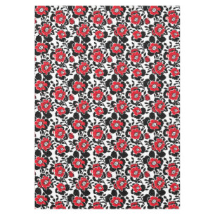 Red, Black and White Flowers Pattern Tablecloth