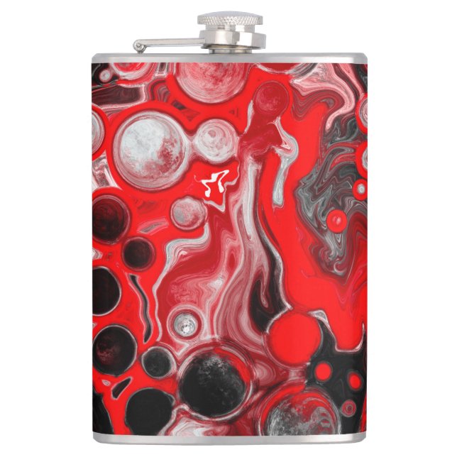 Red, Black and White Fluid Art Marble    Hip Flask (Front)