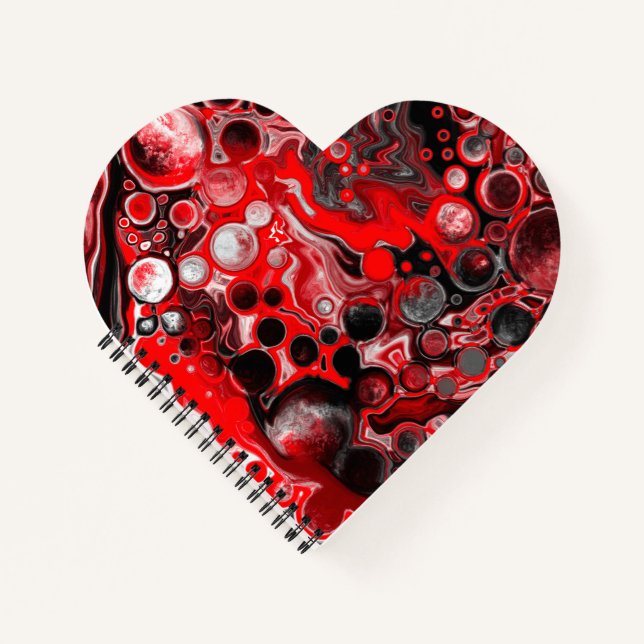 Red, Black and White Fluid Art Marble   Notebook (Front)