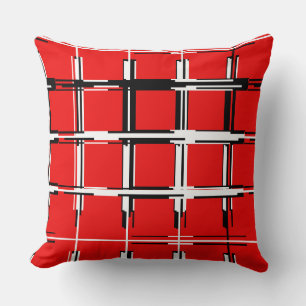 Red Black and White Geometric Abstract Cushion
