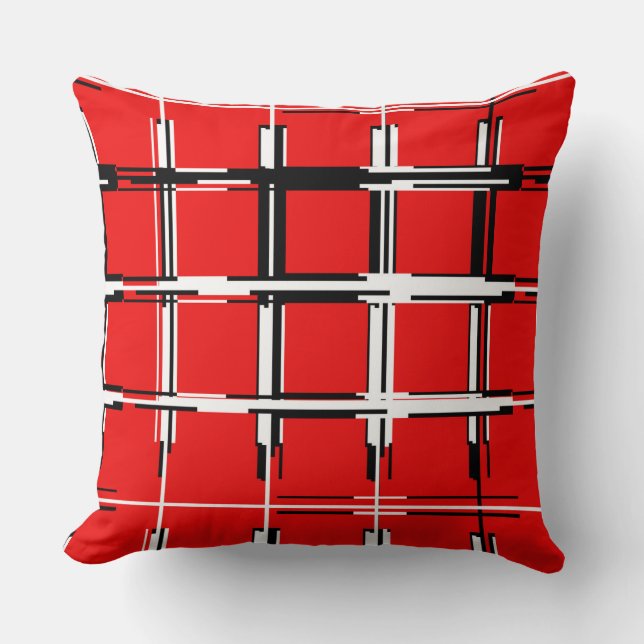 Red Black and White Geometric Abstract Cushion (Front)
