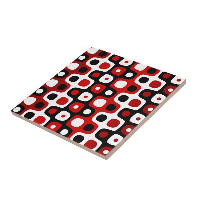 Red Black and White Geometric Pattern Tile (Side)
