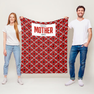 Red, Black, and White Geometric Pixel pattern Fleece Blanket
