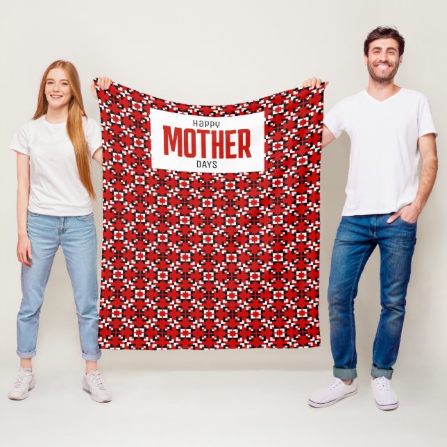Red, Black, and White Geometric Pixel pattern Fleece Blanket (In Situ)