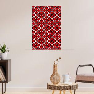 Red, Black, and White Geometric Pixel pattern Poster