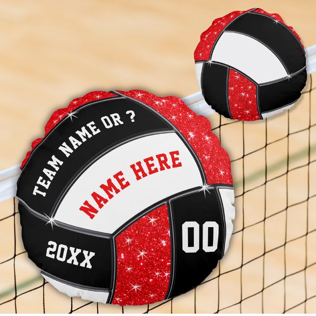 Red, Black and White, Gifts for Volleyball Players Round Cushion (Red, White and Black, Personalized, Volleyball Pillow. Great, Senior Night Gifts for Volleyball. )