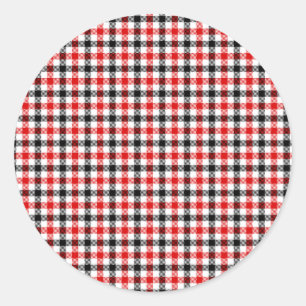 Red Black and White Gingham Check Classic Round Sticker