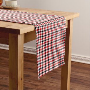 Red Black and White Gingham Check Short Table Runner