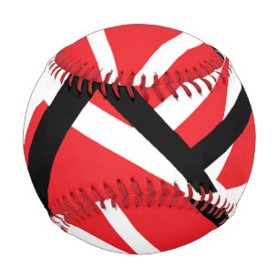 red, black, and white graphic baseball