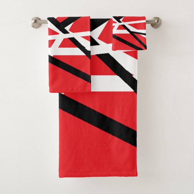 Red, Black, and White Graphic  Bath Towel Set (Insitu)