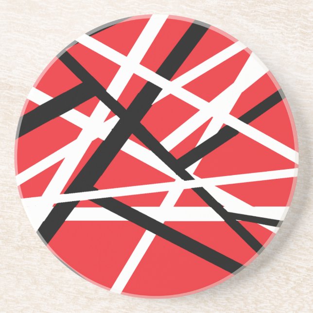 red, black, and white graphic coaster (Front)